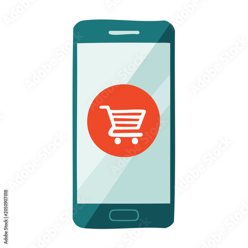 Smartphone with shopping cart icon for online shopping
