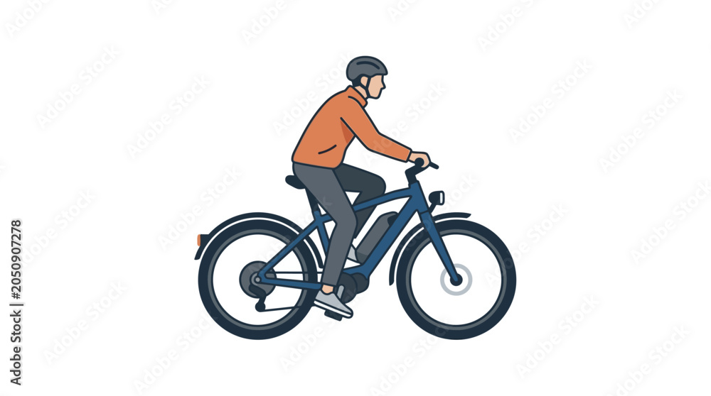 Naklejka premium Man riding electric bicycle, side view, illustration, healthy lifestyle, eco-friendly transport