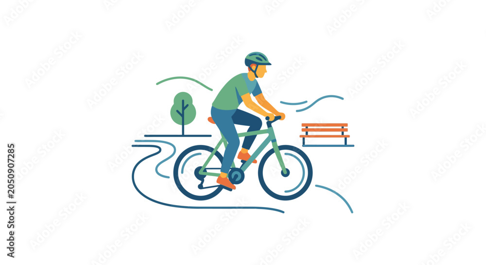 Obraz premium Man Riding Bicycle in Park, Outdoor Activity, Healthy Lifestyle Illustration