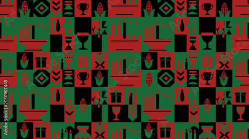 Canvastavla Seamless Kwanzaa Pattern with Traditional Symbols, Kinara, Corn, and Kikombe cha