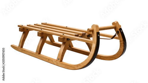 Obraz na plátně Wooden sled with curved runners and metal accents