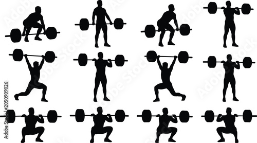 Canvastavla Olympic Weightlifting Step by Step Vector Icon Set Featuring Black Silhouette Sh
