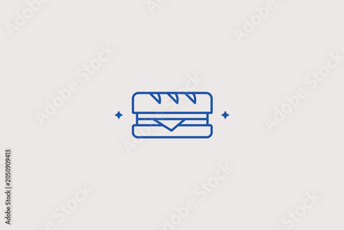 Tableau sur toile Long subway sandwich sub with vegetable filling line icon for fast food bistro takeaway ordering menus