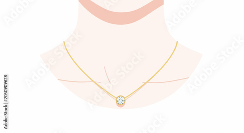 Delicate gold chain with a single sparkling diamond pendant adorns a neck
