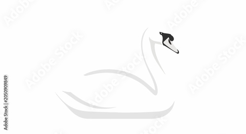 Elegant white swan with minimalist design, graceful curves, serene portrait