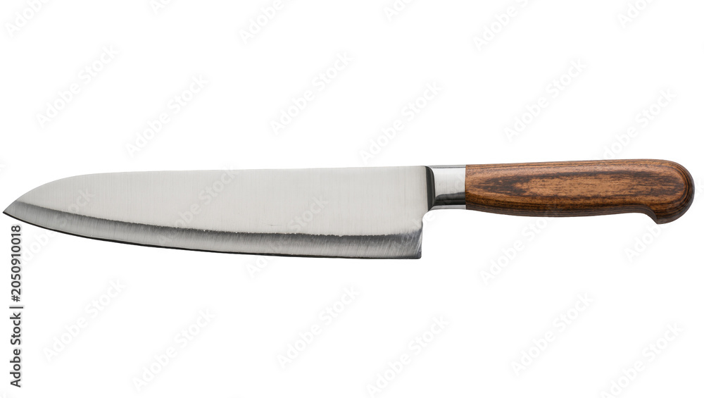 Fototapeta premium Chef s knife with polished steel blade and wooden handle