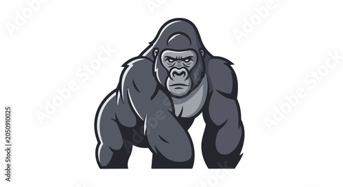 Fierce gorilla with detailed fur and stern expression, ready to attack