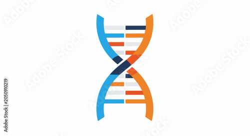 Stylized DNA double helix with vibrant blue, orange, and dark blue segments
