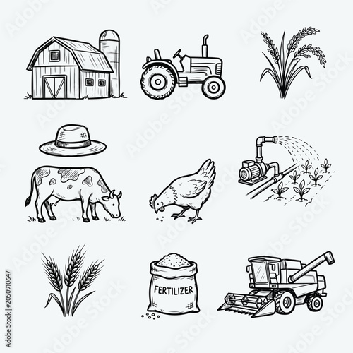 Farm icons and agricultural symbols