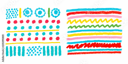 Foto Collection of hand drawn scribble patterns in vibrant colors on a white backgrou