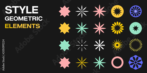Schilderij op canvas Geometric Graphic Elements Collection Vector Illustration With Bright Colors