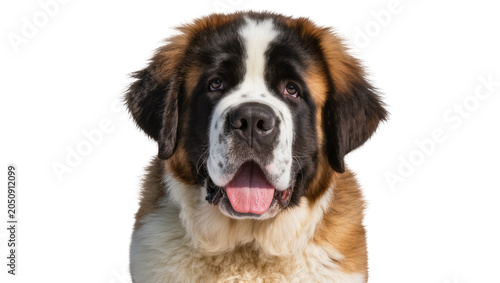 Photos Saint Bernard dog face with open mouth and pink tongue