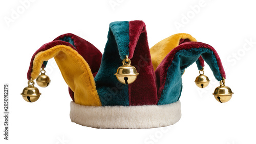 Bild auf Leinwand Jester hat with gold bells and plush trim