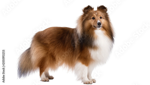 Foto Shetland Sheepdog standing full body, white chest and legs