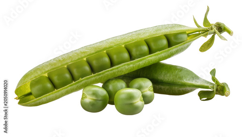 Foto Fresh green pea pod with shelled peas