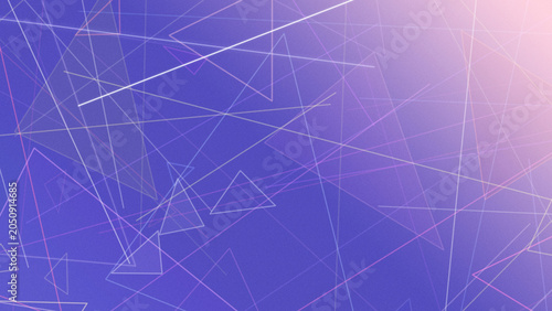 A web of polygon lines and triangles in blue and cyan with a gentle light haze creates a calm high-tech mood for science and tech themes.