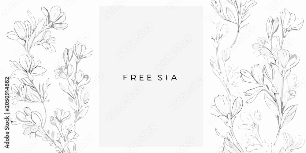 Fototapeta premium Hand Drawn Freesia Flower Collection Featuring Delicate Line Art