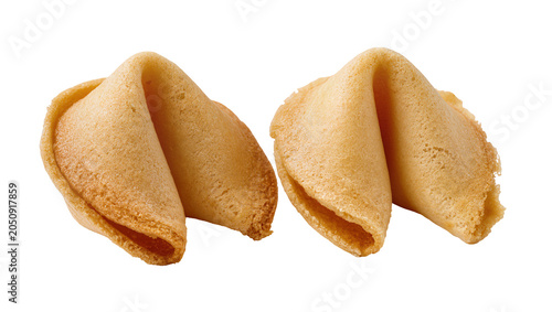 Fotografie Two golden brown fortune cookies with crisp edges