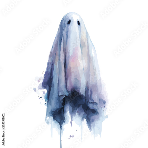 Schilderij op canvas watercolor vector of Halloween Ghostly Figure, isolated on a white background