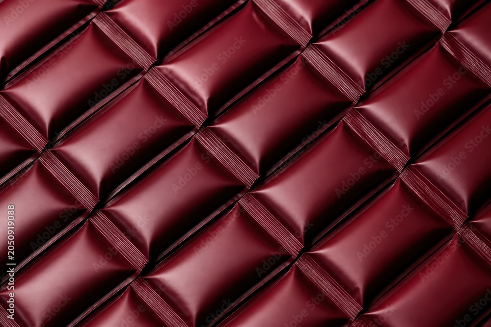 Naklejka premium Burgundy geometric leather texture with folded quilted abstract pattern