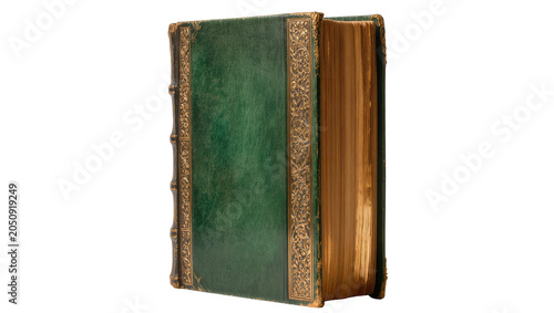 Schilderij op canvas Antique green leather bound book with ornate gold tooling