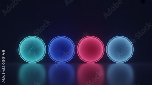Glowing neon circles on dark background with futuristic abstract technology design

