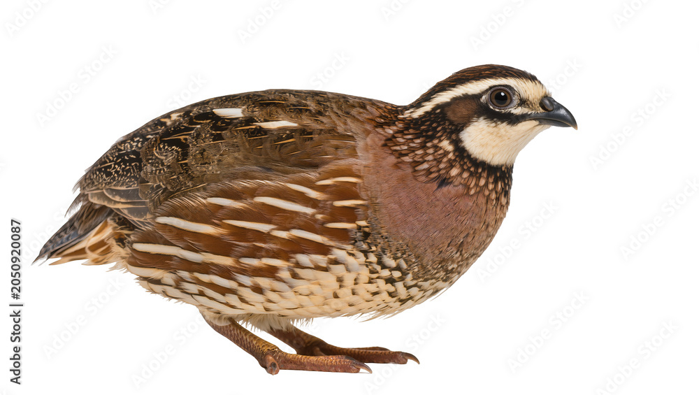 Obraz premium Bobwhite quail bird with brown and white plumage
