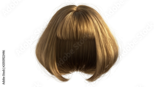 Fotografie Bob haircut with bangs, medium brown hair with blonde highlights