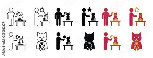 Konstfotografi Cat show competition icons, professional pet grooming and judging symbols, 12 ve