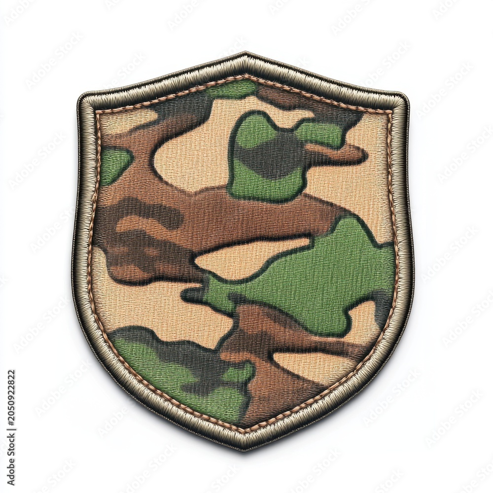 Fototapeta premium A detailed camouflage patch featuring a mix of earthy tones and textures suitable for military uniforms.