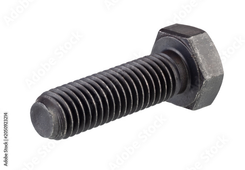 Black hardened bolt isolated on white