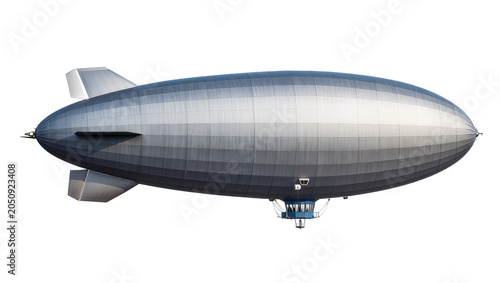 Foto Modern silver blimp airship with gondola