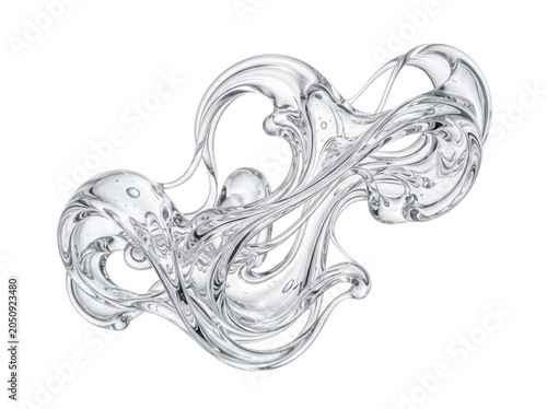 Abstract liquid glass splash sculpture with flowing organic shapes and smooth reflective surfaces on black background isolated on a transparent background