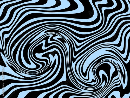 Abstract swirling light blue and black wavy organic pattern background