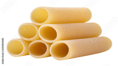 Foto Stack of uncooked rigatoni pasta tubes