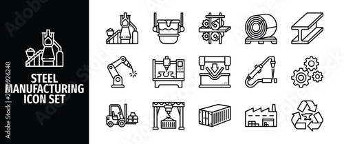 Bild auf Leinwand Steel manufacturing icon set, industrial production and metal processing vector