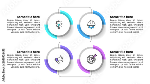 Infographic template. 4 circles connected by a line