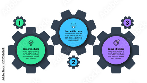 Infographic template. 3 gears with icons and numbers