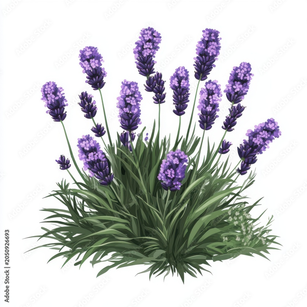 Obraz premium A vibrant cluster of lavender blooms, showcasing deep purple flowers and lush green foliage.
