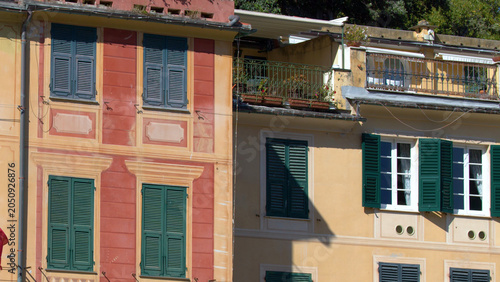 Принти на полотні Colorful Mediterranean Building Facades with Traditional Window Shutters in Port