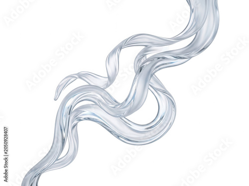 Dynamic flowing streams of transparent liquid glass waving upwards against a stark solid black studio backdrop surface isolated on a transparent background