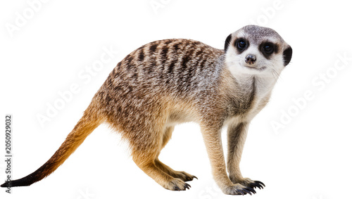 Schilderij op canvas Meerkat standing on white, looking forward