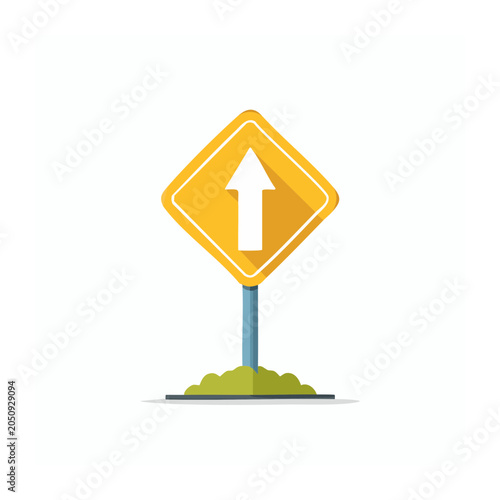 Yellow diamond arrow sign with flat design style