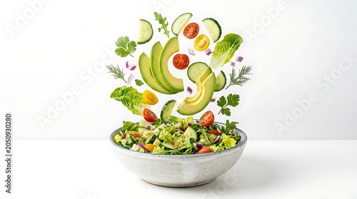 Fresh vegetable salad with avocado and bowl