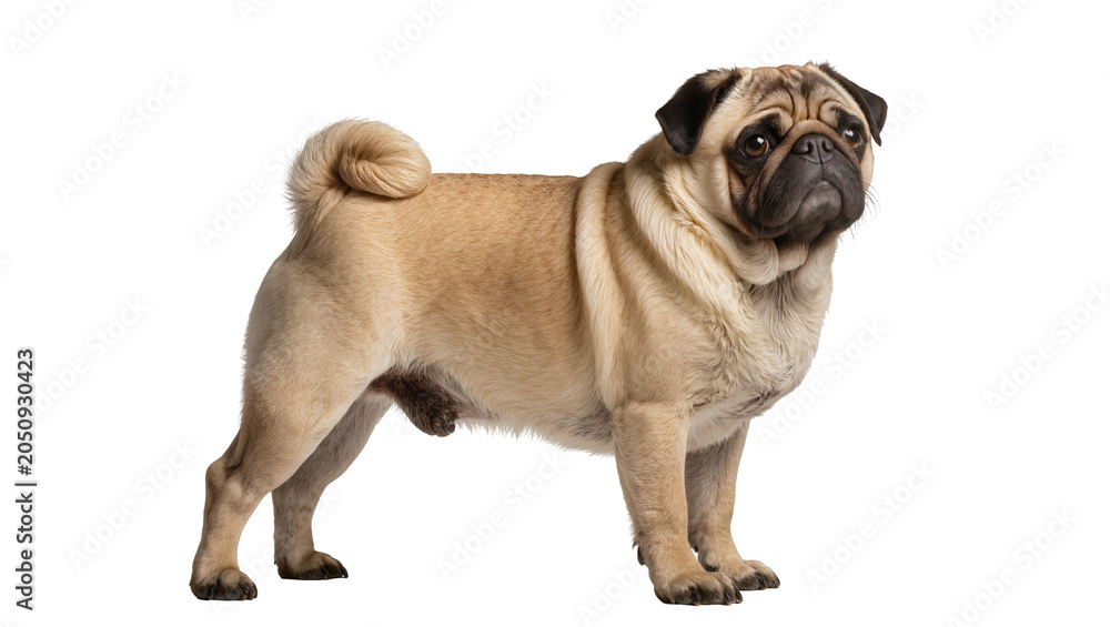 Fototapeta premium Fawn pug dog standing profile view
