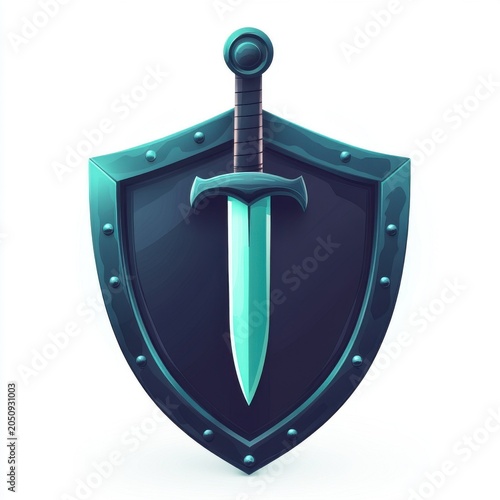 A stylized shield with a sword, symbolizing strength and protection.