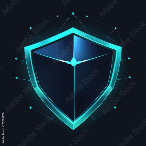 A sleek, modern shield icon with glowing edges, symbolizing digital security and protection against cyber threats.
