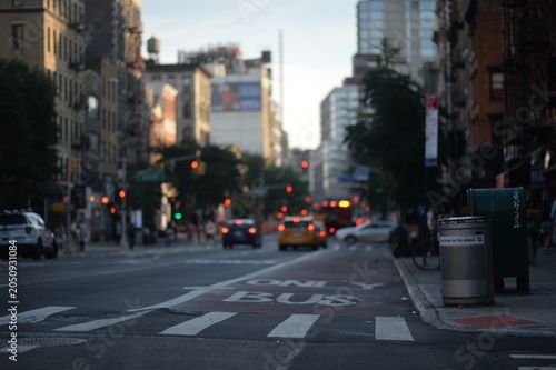 City street with crosswalk and bus lane