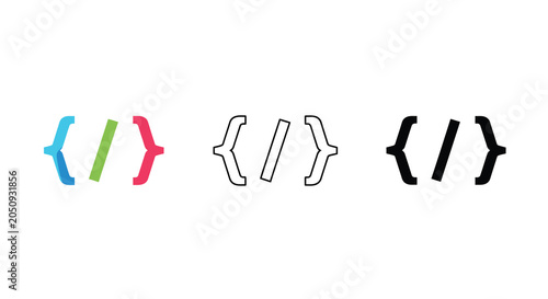 Принти на полотні Code angle brackets icon set color outline and solid black variations