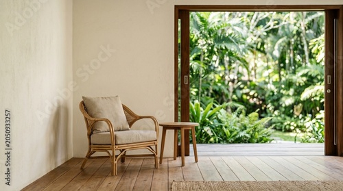 empty room with wooden furniture
